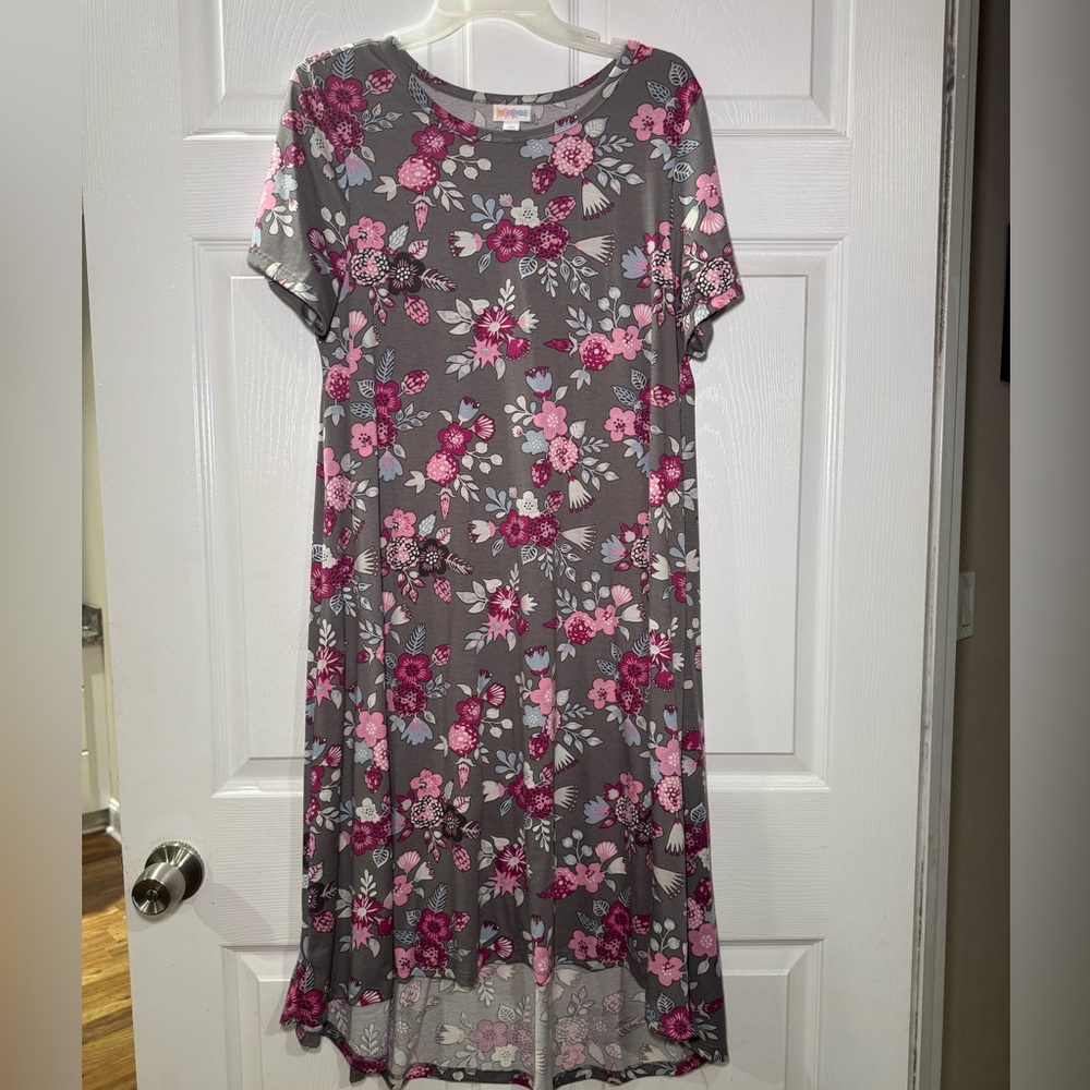 LuLaRoe Gray and Pink Floral Carly dress